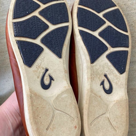 Olukai Kiele Sz 8 Loafers Shoes Flats Leather Brown Tan Slip On Comfort Chic! - Picture 7 of 7